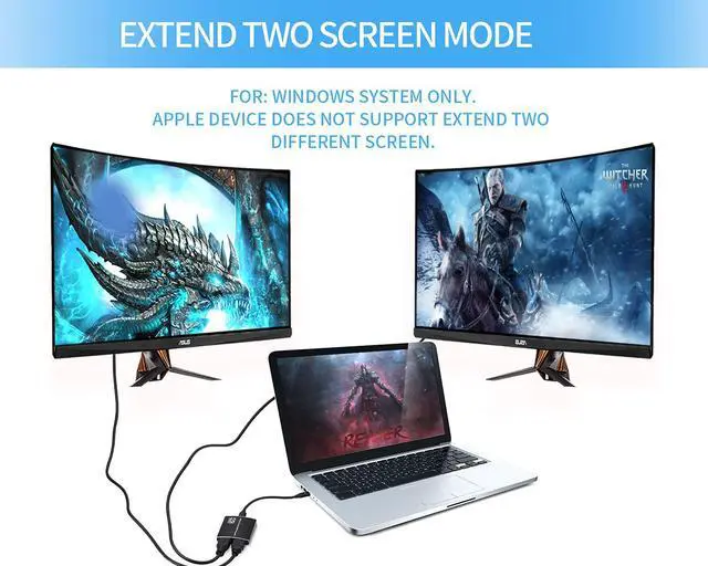 Alt view image 3 of 7 - USB C to 2 HDMI Dual 4K Displays Digital AV Adapter for 2020-2016 MacBook Pro, Mac Air/iPad Pro, Dell XPS 13/15,Surface Pro 7/Go