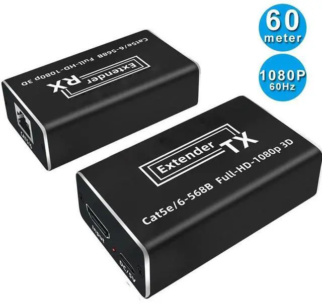 Main image of WRIARICH HDMI Extender, 196ft/60m HDMI Extender (Tx + Rx) Via Single RJ45 Cat6 Ethernet Cable Transmit Up to 60M, Support 1080p, 3D, POC, HDCP, with Loop Out Function