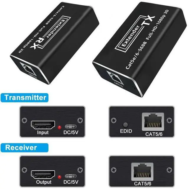 Alt view image 7 of 7 - WRIARICH HDMI Extender, 196ft/60m HDMI Extender (Tx + Rx) Via Single RJ45 Cat6 Ethernet Cable Transmit Up to 60M, Support 1080p, 3D, POC, HDCP, with Loop Out Function