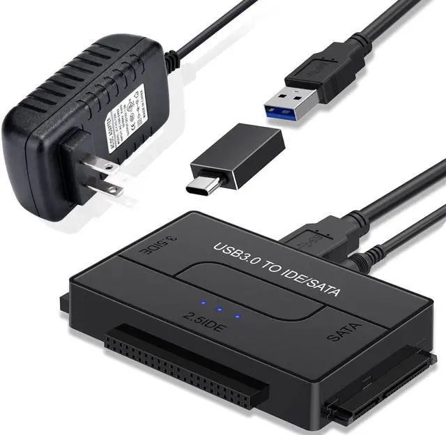 Main image of USB 3.0 to SATA or IDE Adapter, Hard Drive Adapter Cable Universal for 2.5/3.5 inch SATA HDD/SSD & IDE HDD with 12V/2A Power Adapter