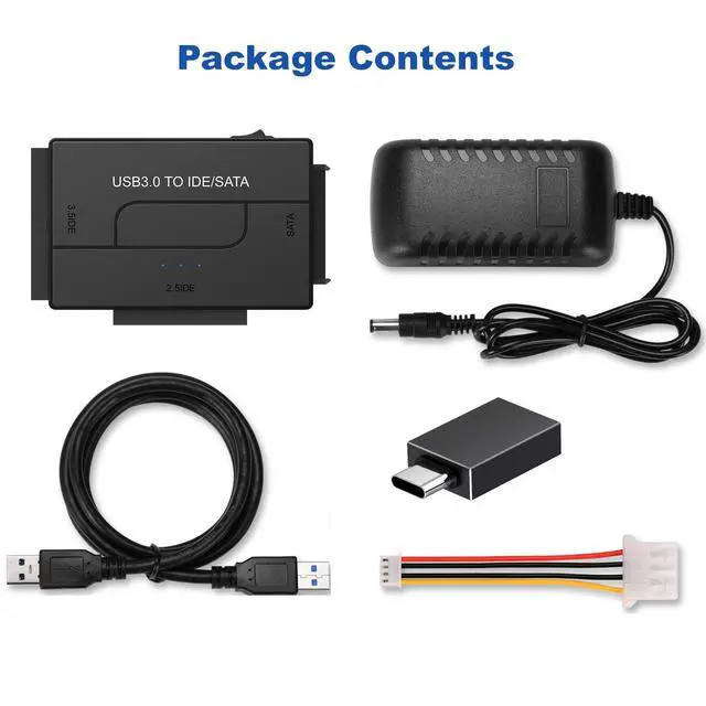 Alt view image 5 of 7 - USB 3.0 to SATA or IDE Adapter, Hard Drive Adapter Cable Universal for 2.5/3.5 inch SATA HDD/SSD & IDE HDD with 12V/2A Power Adapter