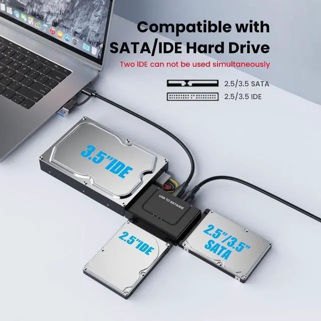 Alt view image 2 of 7 - WRIARICH SATA IDE to USB 3.0/Type-C Hard Drive Adapter with Power, IDE to SATA Adapter External Hard Disk Reader for 2.5/3.5 inch IDE