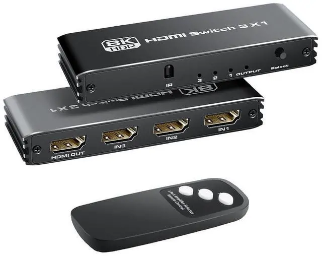 Main image of 3 Ports 8K HDMI 2.1 Switch 3 in 1 Out 8K@60Hz 4K@120Hz HDMI Switcher Selector with Remote Support Auto-Switching 48Gbps HDR 10+ Dolby Vision/Atmos HDCP 2.3 CEC