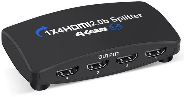 Main image of WRIARICH 4K 1 in 4 Out HDMI Splitter - Ultra HD 4K @ 60 Hz 1x4 HDCP2.2, Power HDMI Supports 3D, HDCP2.2, HDR, 4K@60Hz, RGB 8:8:8 for Xbox, PS4 PS3 Fire Stick Blu Ray Apple TV HDTV - Adapter Included