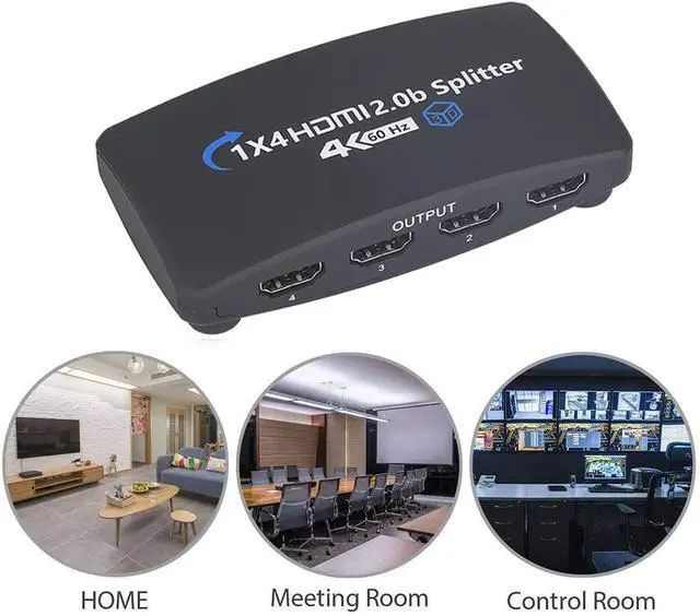 Alt view image 6 of 7 - WRIARICH 4K@60Hz HDMI Splitter 1 in 4 Out, 4 Way HDMI Splitter for Four Monitors, 1x4 HDMI2.0 Splitter Video Distributor Mirror Only, Support 3D, HDCP2.2, HDR, 4K@60Hz, RGB 8:8:8