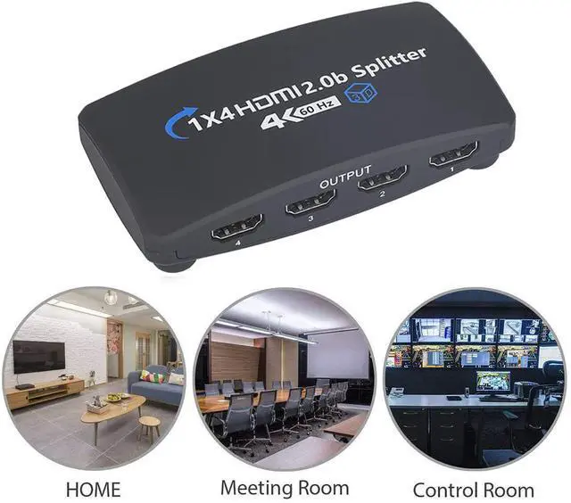 Alt view image 6 of 7 - WRIARICH 4K@60Hz HDMI Splitter, Duplicate/Mirror, 4K HDMI Splitter 1 in 4 Out, Powered Splitter, 1 Source to 4 Identical Displays for TV, Projector,Xbox PS5/4/3 Blu-Ray Player Fire Stick Roku