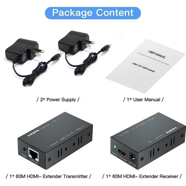 Alt view image 7 of 7 - WRIARICH HDMI Extender Over Cat5e/6 up to 1080P@60Hz 196ft/60m, FHD HDMI Supports Laptop DVD PS3/4 HD Box, Gaming, Video Production and More