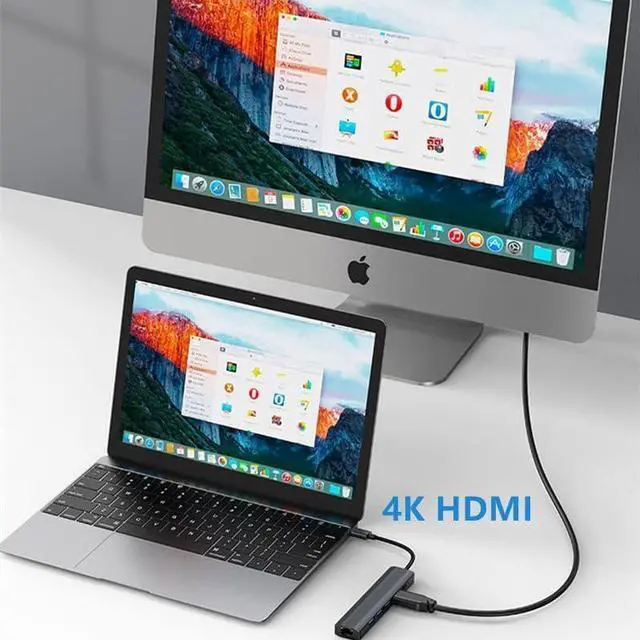 Alt view image 3 of 7 - WRIARICH 6 in 1 USB C to Ethernet HDMI Adapter, Aluminum USB Hub with USB-C to Rj45 Gigabit Ethernet LAN Network Adapter USB Multiport HUB for MacBook Pro/Air, iPad Pro