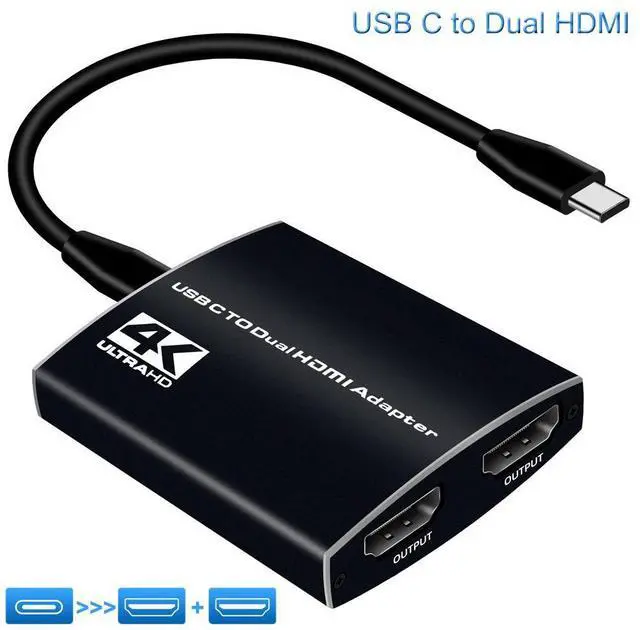 Main image of USB C to Dual HDMI Adapter, Type C to HDMI Dual Monitor Converter 4K@60Hz with Power Delivery, 3.5mm Audio Jack, Compatible with MacBook Pro/Air,Nintendo Switch,Dell XPS 13/15,HP,More USB C Device