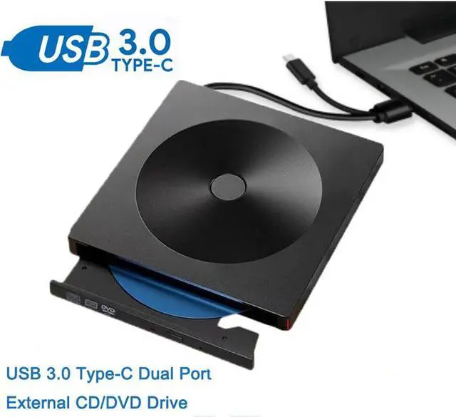 Main image of External CD DVD Drive USB 3.0 Type-C Portable Superdrive Burner Player Writer CD DVD +/- RW, Compatible with Windows 10 8 7 XP Vista Mac OS System for Mac Pro Air iMac Laptop