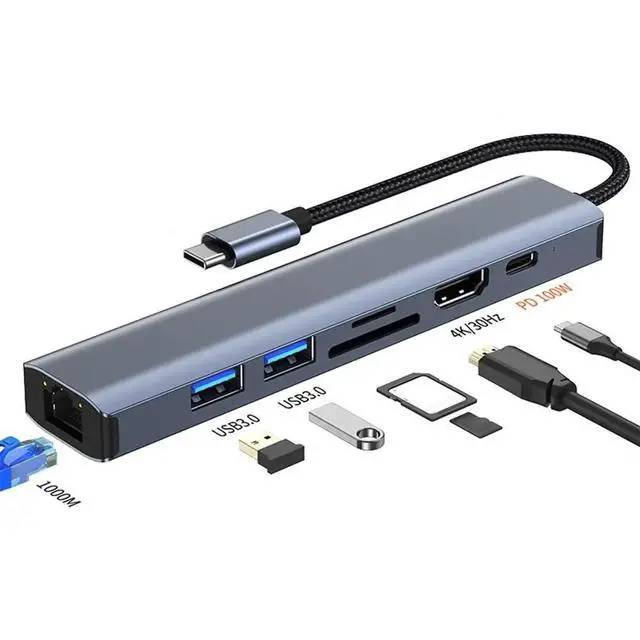 Main image of WRIARICH USB to Ethernet Adapter Gigabit | 2-Port USB3.0 Hub HDMI with 10/100/1000 Rj45 Adapter,Aluminum 7-in-1 USB-C to LAN Network Converter for Surface Pro,Chromebook and Laptop