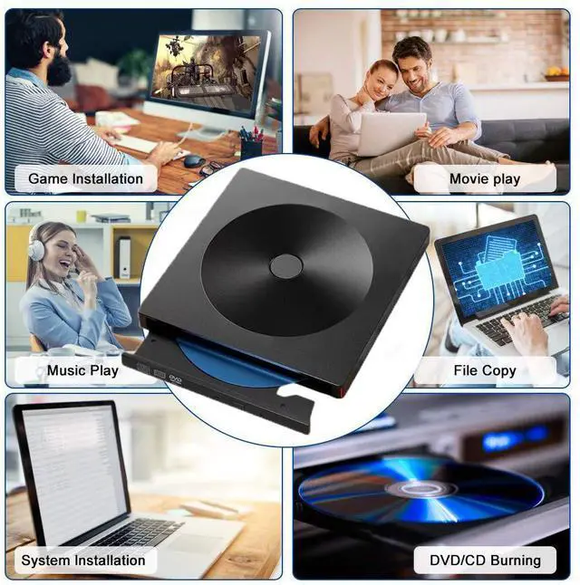 Alt view image 7 of 7 - External Type-c USB 3.0 CD DVD Drive, Portable Ultra-Thin Touch Control CD DVD Burner High Speed Data Transfer for PC Laptop Desktop MacBook Windows XP/Win 7/Win 8/Win10/Vista/Linux/Mac OS and More