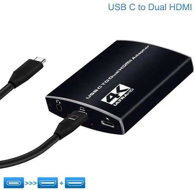 Main image of USB C to Dual HDMI Adapter 4K @60hz, Type C to HDMI Converter with 3.5mm Audio Jack for MacBook Pro Air 2020/2019/2018,LenovoYoga 920/Thinkpad T480,Dell XPS 13/15,etc