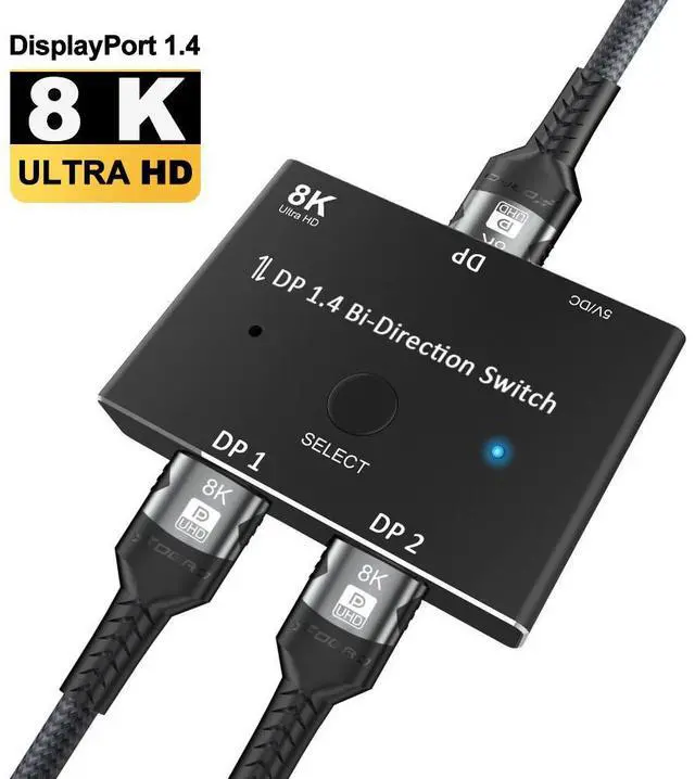 Main image of WRIARICH DisplayPort 8K DP 1.4 2In 1Out 1In 2Out Switch Bi-Direction 8K@60Hz 4K@120Hz Splitter Converter for Multiple Source and displays
