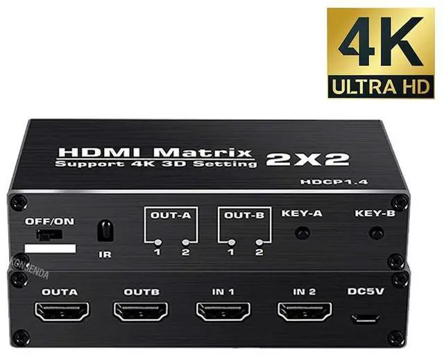 Main image of WRIARICH 2x2 HDMI Matrix Switch Up to 4K 60Hz HDR, HDMI 2.0b, HDCP 1.4 , 3D,1080P,YUV 4:2:0, IR Remote, 2 in 2 Out Video (OZJ3)