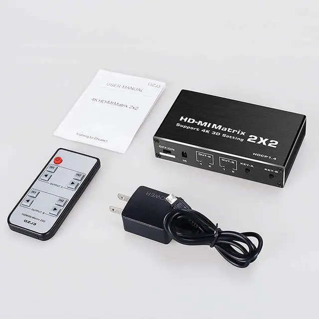 Alt view image 7 of 7 - WRIARICH 4K@60Hz HDMI Matrix 2 in 2 Out, 2 X 2 Switcher with HDR, HDMI 2.0b, HDCP 1.4 , 3D,1080P,YUV 4:2:0 and IR Remote (OZJ3)