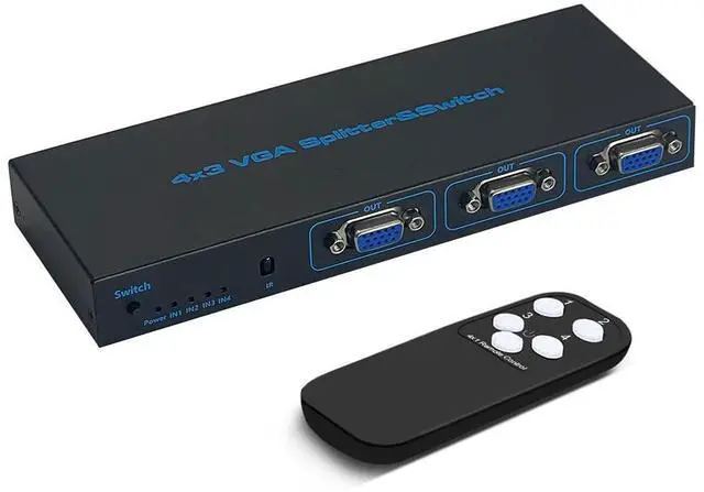 Main image of 4 Way VGA Video switcher 4 in 3 Out HD Video Sharer Bandwidth 250Mhz Computer Host External VGA TV Monitor Projector selector Switch Box 1920@1080P