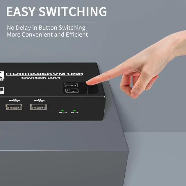 Alt view image 4 of 7 - 4K@60Hz 2k@120Hz USB HDMI 2.0 KVM Switch with 3USB port 2 in 1 Out, 2 Port KVM Switch for 2 Computers 1 Monitor, 2 PCs Share 1 Monitor AND 3USB Devices, Keyboard, Mouse, Printer for Mac, Windows