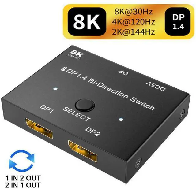 Main image of DisplayPort Splitter 8K Displayport 1In 2Out/2In 1Out Bi-Directional DP 1.4 8K@30Hz 4K@120Hz to 8K DP1.4 1440P@165Hz Directional Converter Switch Multi Screen Transfer
