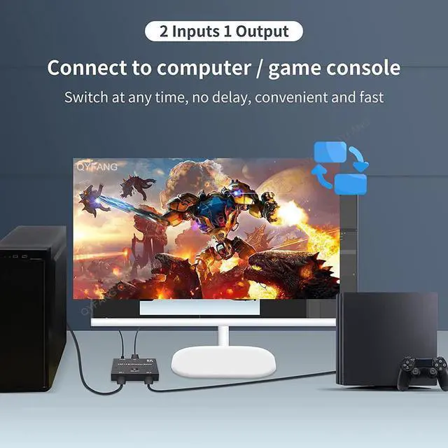 Alt view image 5 of 7 - Displayport Switch 8K, Bidirectional DP 1.4 Switch 8K @ 30Hz, 4K @ 120Hz, Displayport Switcher 1 to 2/2 in 1 Out with LED Indicator for PC Host Monitor etc