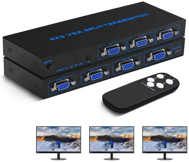 Main image of 4 Port 15 Pin Female(4 in 3 Out) VGA Switch Box Resolution up to 1920x1080 for PC TV Monitor ( 4X3 VGA Switch Splitter )