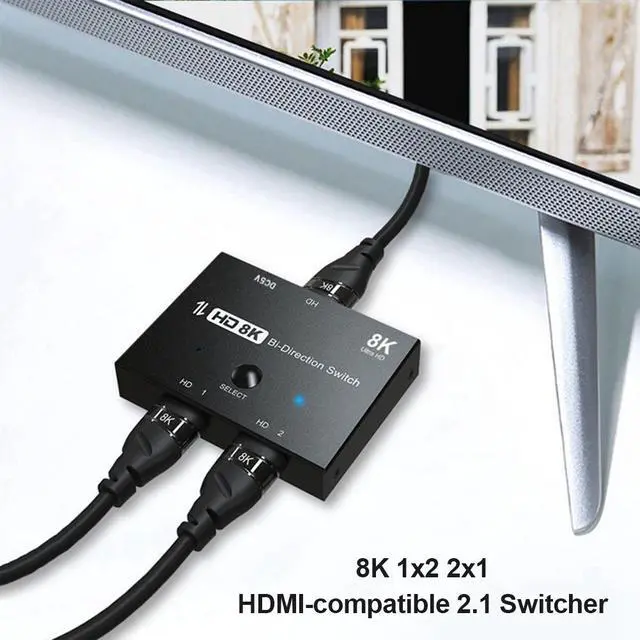 Alt view image 2 of 7 - HDMI 2.1 Switcher Bi-Direction 2 in 1/ 1 in 2 8K@60Hz 4K@120Hz Ultra HD KVM Switcher Adapter for PS4/5 TV Box HDTV Xbox Projector
