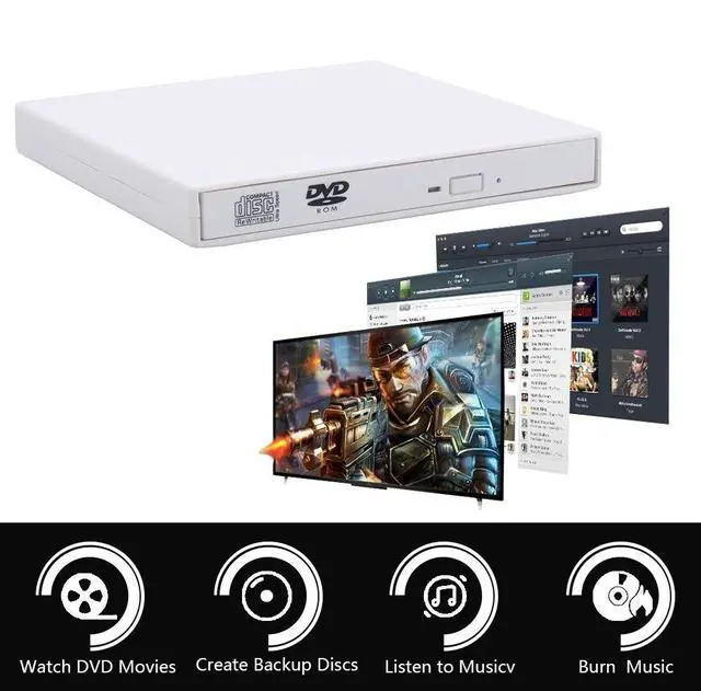 Main image of WRIARICH External USB2.0 CD Drive, Protable External DVD Drive, USB Slim Portable CD-RW DVD-R Combo Burner Writer Player for Laptop Notebook PC Desktop Computer, White