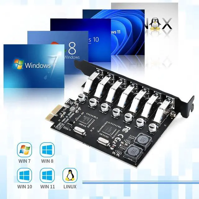 Alt view image 5 of 7 - 7 Port PCIE Expansion Card, USB 3.0 Superspeed 5Gbps Front Expansion Card, Internal USB Hub Converter for Win XP Win7 Win 8 Win 10 Win 11 Linux