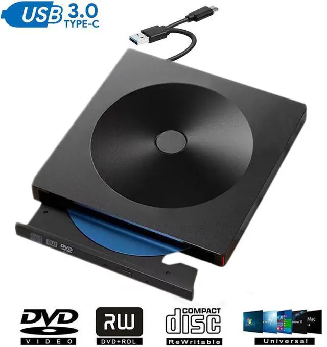 Main image of WRIARICH External DVD Drive USB 3.0 USB-C CD Burner CD/DVD +/-RW Optical Drive,Slim Portable DVD CD ROM Rewriter Writer Duplicator for Laptop Desktop PC,YX-008