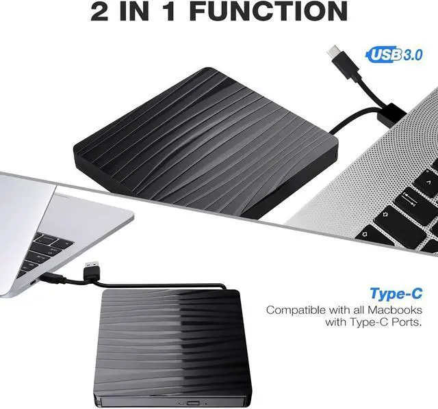 Alt view image 2 of 7 - WRIARICH BT689 External CD DVD Drive USB 3.0 Type-C Slim Aluminum Portable DVD/CD ROM +/-RW Optical Drive Burner Writer for MacBook Pro/ Air, iMac, Windows/ Linux/ Mac Laptop Desktop, Silver