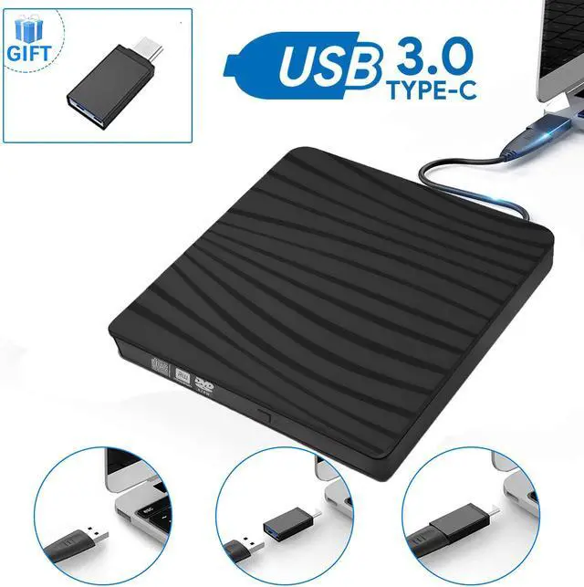 Main image of USB 3.0 External DVD Drive,Portable Slim USB 3.0&USB-C CD DVD +/-RW Drive Burner CD/DVD Player Writer,High Speed Transfer for Laptop MacBook Desktop iMac Mac OS Windows XP/7/8/10/Vista(Black)