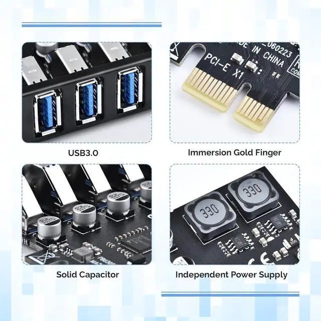 Alt view image 6 of 7 - PCI-E to USB 3.0 7-Port(7X USB-A) Expansion Card,PCI Express USB Add in Card, Internal USB3.0 Hub Converter for Desktop PC Host Card Support Windows 10/8/7/XP and MAC OS 10.8.2 Above
