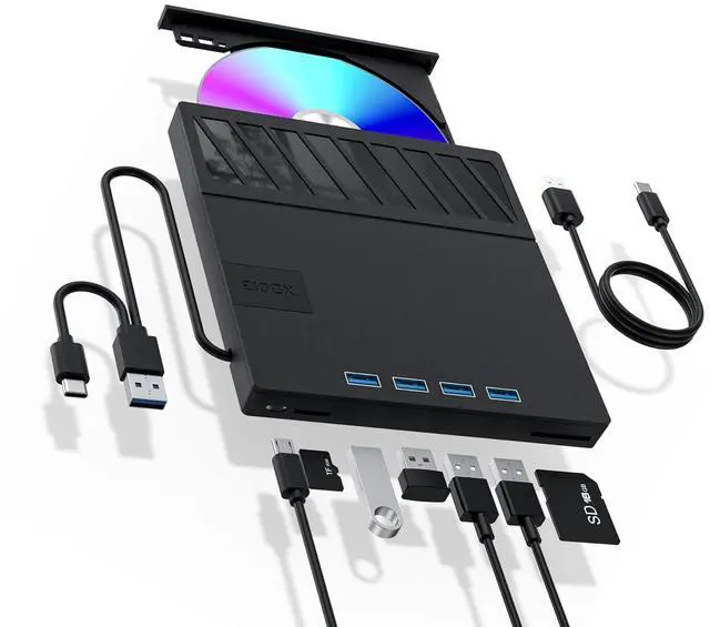 Main image of WRIARICH 7-IN-1 External CD DVD Drive with USB 3.0/2.0 and SD/TF Card Slot, Portable CD/DVD ROM +/-RW Disk Player Burner Reader Writer Adapter for Laptop PC Windows, Mac, Linux