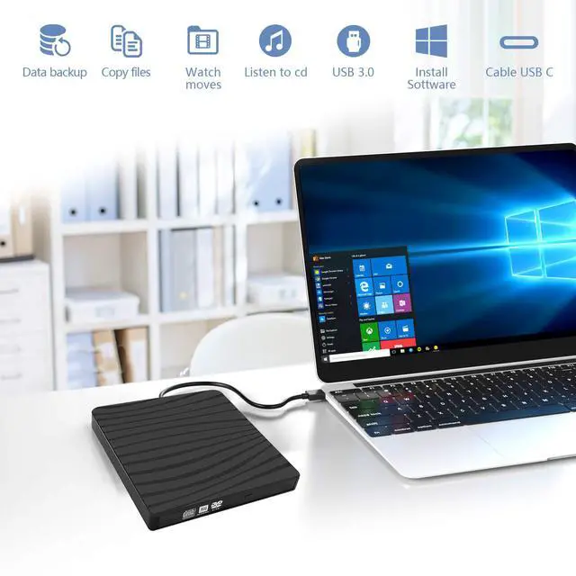 Alt view image 2 of 7 - WRIARICH BT689 External 8X DVD/ Burner Drive +/-RW with M-Disc Support, Compatible with both Mac & Windows for Android devices (USB 3.0 & Type-C adapter included)