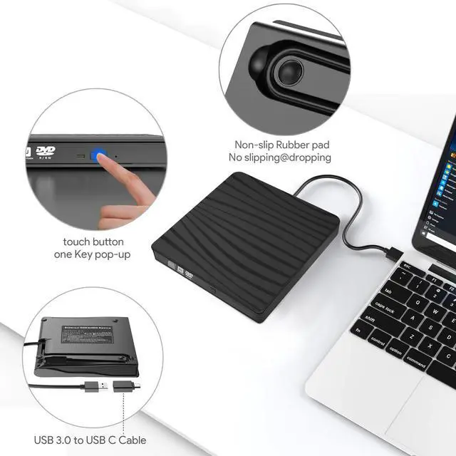 Alt view image 6 of 7 - WRIARICH BT689 External CD/DVD Drive for Laptop, USB 3.0&Type-C Ultra-Slim Portable Burner Writer Compatible with Mac MacBook Pro/Air iMac Desktop Windows 7/8/10/XP/Vista (Silver)
