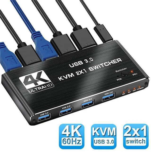 Main image of WRIARICH 4K@60Hz HDMI2.0 KVM Switch 2 Computers, 2 in 1 Out 2 Port Type-C HDMI KVM Switch with 4USB3.0 Port, Keyboard Mouse, for MacBook, USB-C HDMI PC