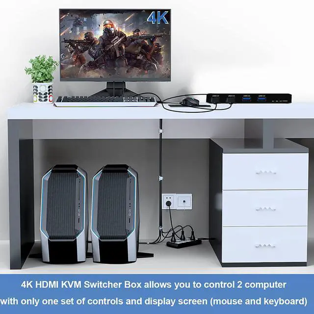 Alt view image 2 of 7 - WRIARICH 4K@60Hz HDMI2.0 KVM Switch 2 Computers, 2 in 1 Out 2 Port Type-C HDMI KVM Switch with 4USB3.0 Port, Keyboard Mouse, for MacBook, USB-C HDMI PC