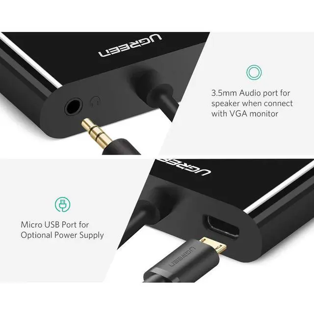 Alt view image 5 of 7 - WRIARICH Active Micro HDMI to HDMI VGA Video Converter Adapter with 3.5mm Audio Jack Micro HDMI Adapter for Tablets,Smartphones,Ultrabooks,Cameras and Camcorders -Black