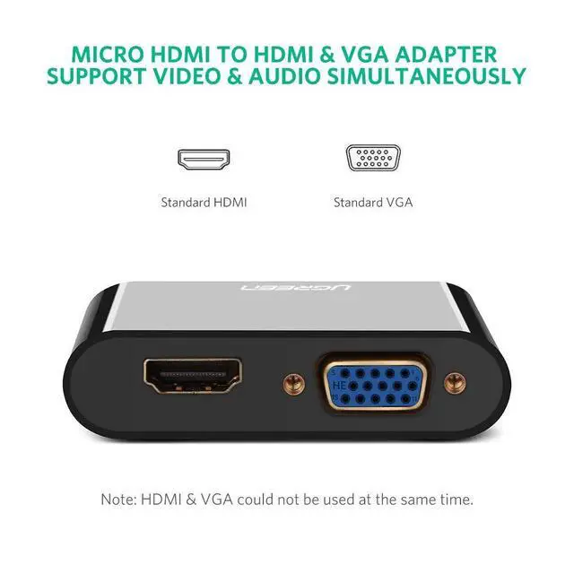 Alt view image 4 of 7 - WRIARICH Active Micro HDMI to HDMI VGA Video Converter Adapter with 3.5mm Audio Jack Micro HDMI Adapter for Tablets,Smartphones,Ultrabooks,Cameras and Camcorders -Black