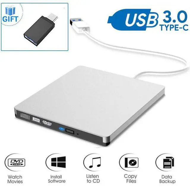 Main image of WRIARICH External USB 3.0 Type-C CD DVD Drive, Portable DVD/CD ROM +/-RW Drive Burner Rewriter for Windows 10 Laptop Desktop PC, MacBook Pro/ Air, iMac