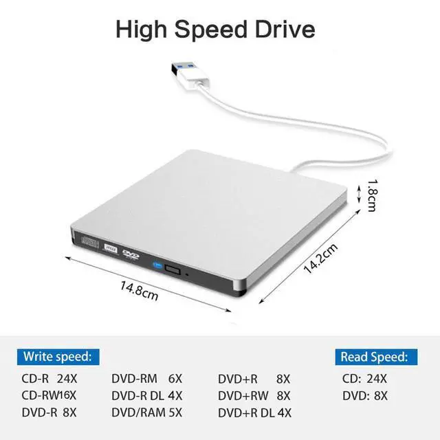 Alt view image 2 of 7 - WRIARICH External USB 3.0 Type-C CD DVD Drive, Portable DVD/CD ROM +/-RW Drive Burner Rewriter for Windows 10 Laptop Desktop PC, MacBook Pro/ Air, iMac