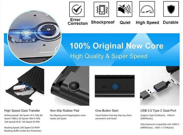 Alt view image 3 of 7 - WRIARICH Portable USB 3.0 Slim 8X DVD/ Burner +/- Rewriter External Drive with Type-c, Compatible with both Mac & Windows, (SLS01) Black