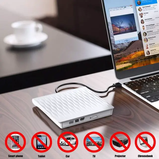 Alt view image 7 of 7 - WRIARICH External CD DVD Drive for Laptop USB3.0/USB-C Drive External CD DVD+/- RW Burner Writer Optical Drive Compatible with Mac/Windows with USB C/Type-c Adapter (White)