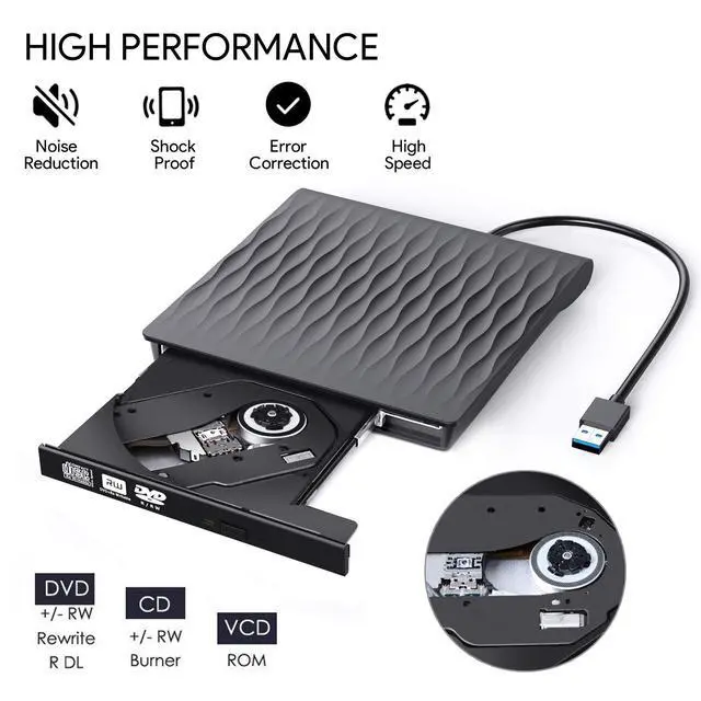 Alt view image 3 of 7 - WRIARICH External USB-3.0 USB-C Dual Port Superdrive Ultra Slim USB3.0 CD DVD Drive Burner External CD/DVD +/-RW Writer Reader Player with High Speed Data for MacBook Pro Air/Laptop/Windows/Mac -Black
