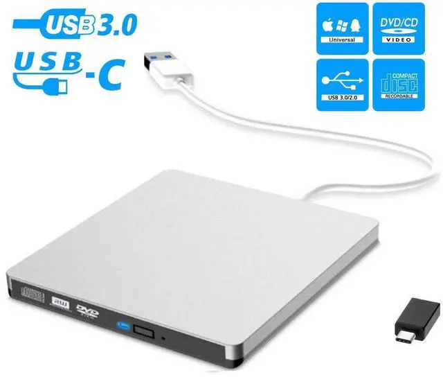 Main image of WRIARICH External CD DVD Drive, USB 3.0 with Type-C adapter Slim Protable External CD-RW Drive DVD-RW Burner Writer Player for Laptop Notebook PC Desktop Computer, Black