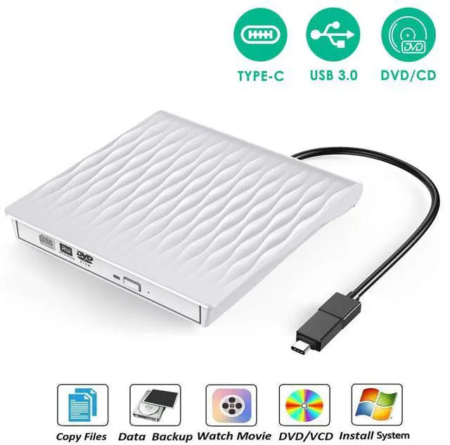 Main image of WRIARICH External DVD Drive, USB 3.0 Type-C CD DVD +/-RW Optical Drive USB C Burner Slim CD/DVD ROM Rewriter Writer Reader Portable for PC Laptop Desktop MacBook Mac Windows 7/8.1/10 Linux OS White