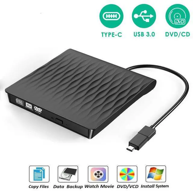 Main image of WRIARICH USB-3.0 USB-C Dual Port External CD Drive, Portable CD/DVD +/-RW Drive Slim DVD/CD ROM Rewriter Burner Compatible with Laptop Desktop PC Windows Linux OS Apple Mac(Black)