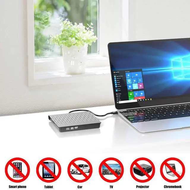 Alt view image 7 of 7 - WRIARICH USB-3.0 USB-C Dual Port External CD Drive, Portable CD/DVD +/-RW Drive Slim DVD/CD ROM Rewriter Burner Compatible with Laptop Desktop PC Windows Linux OS Apple Mac(Black)