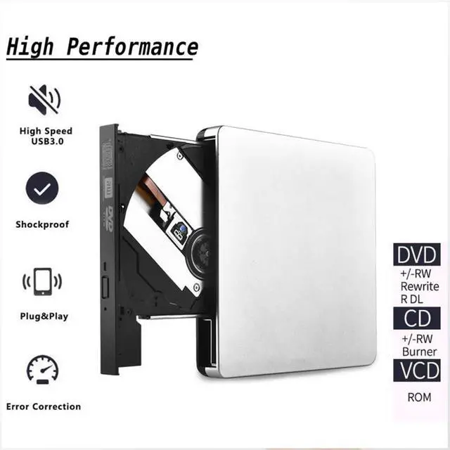 Alt view image 3 of 7 - External DVD Drive, Portable USB 3.0 Type-C CD/DVD Rewriter Burner Drive for Laptop Desktop PC Computer Windows Linux OS Apple Mac MacBook Pro Air iMac - High Speed Data Transfer, Silver
