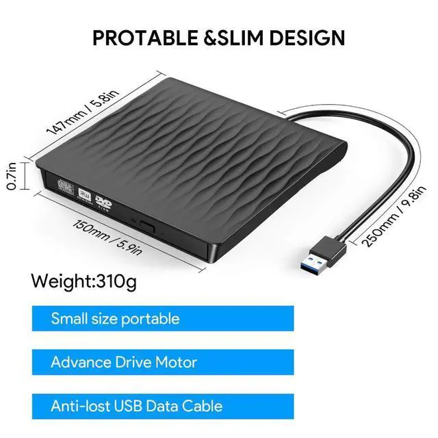 Alt view image 4 of 7 - WRIARICH External DVD Drive, USB 3.0 Portable CD/DVD+/-RW Drive/DVD Player for Laptop CD ROM Burner Compatible with Laptop Desktop PC Windows Linux OS Apple Mac Black